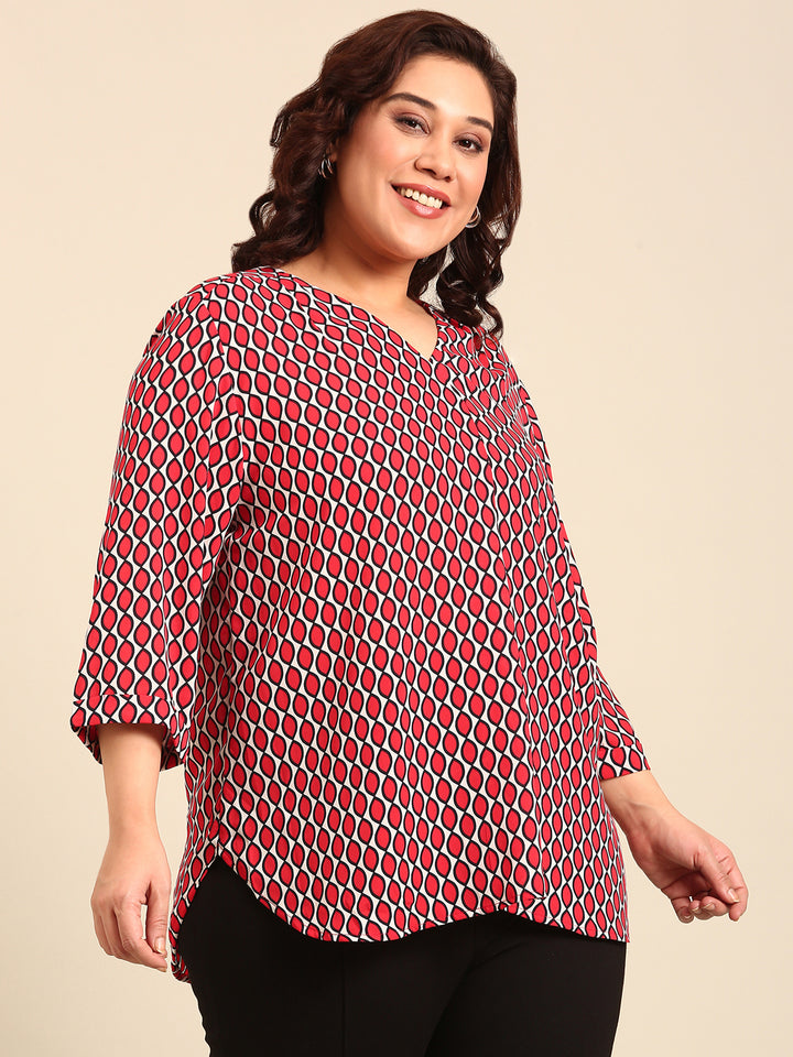 Red Geometric Print Top