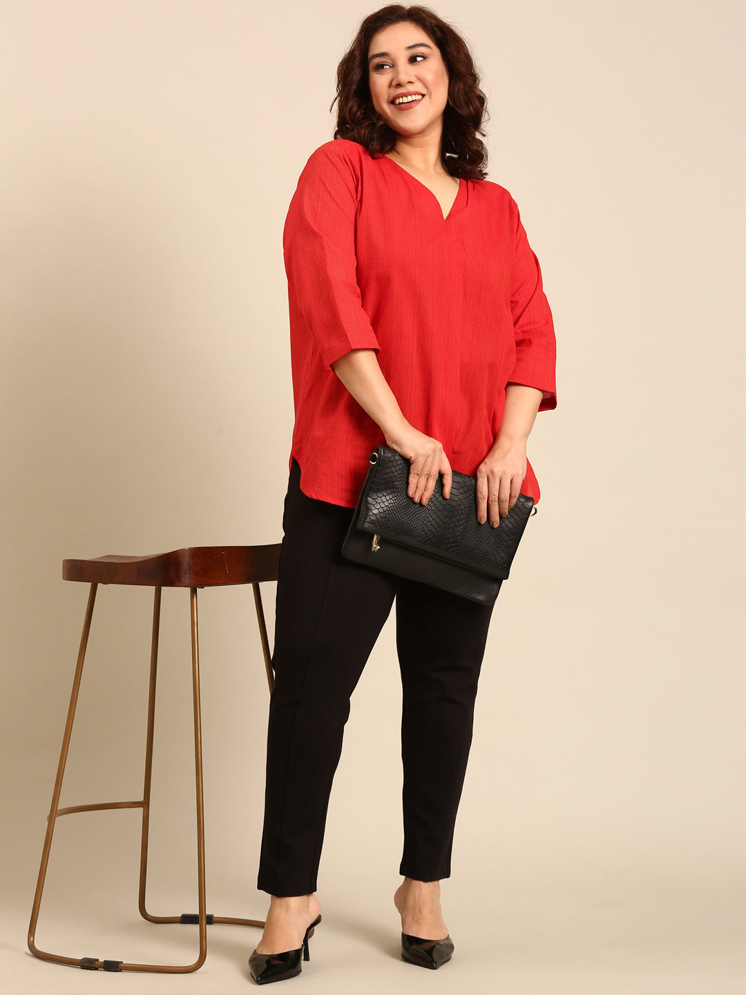 Stripe Cotton Front Pleat Top