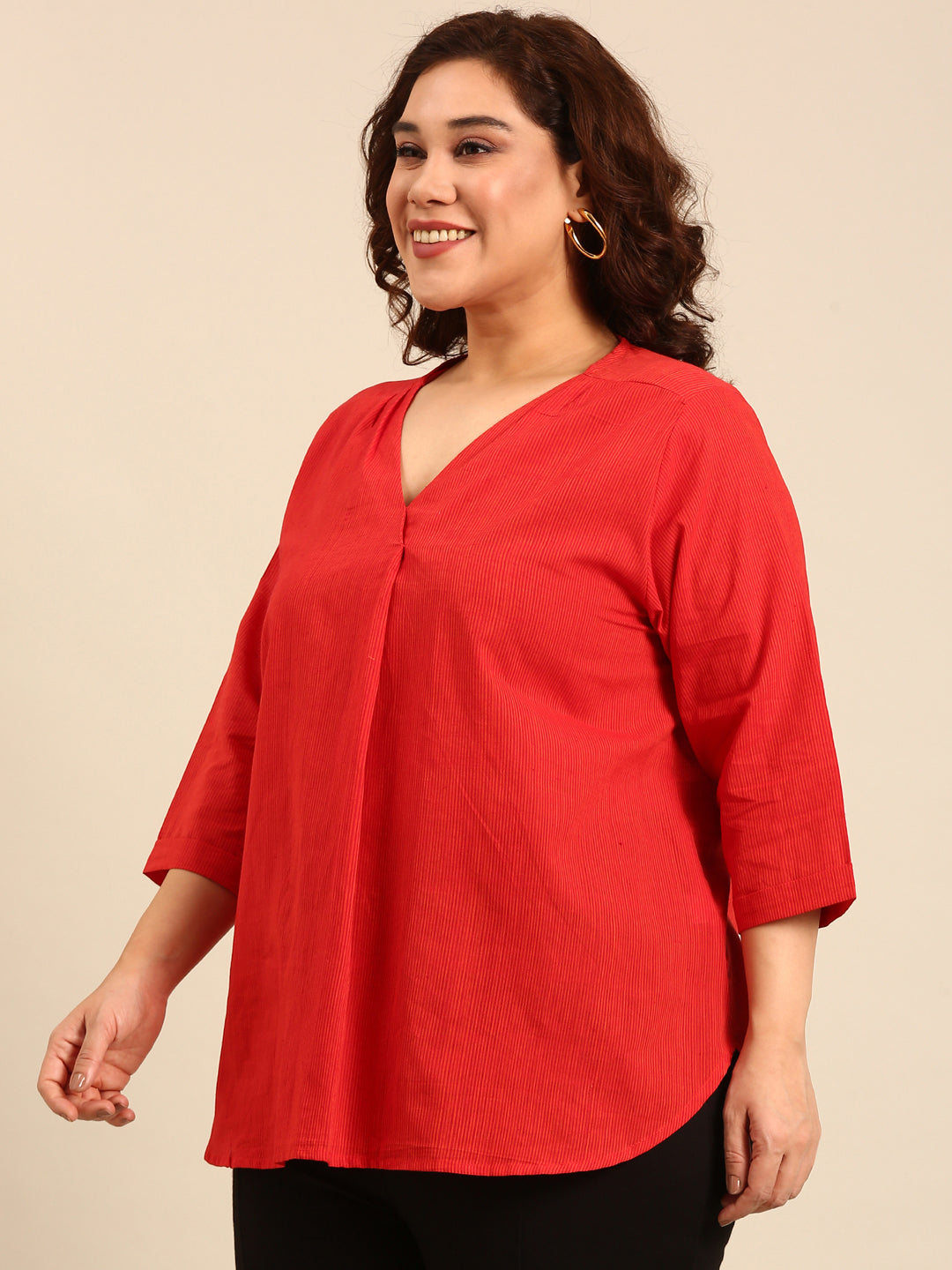 Stripe Cotton Front Pleat Top