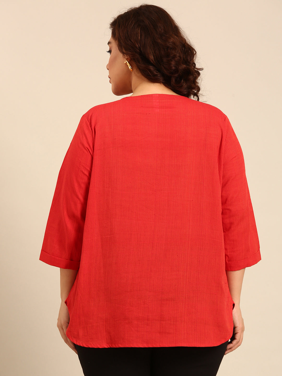 Stripe Cotton Front Pleat Top