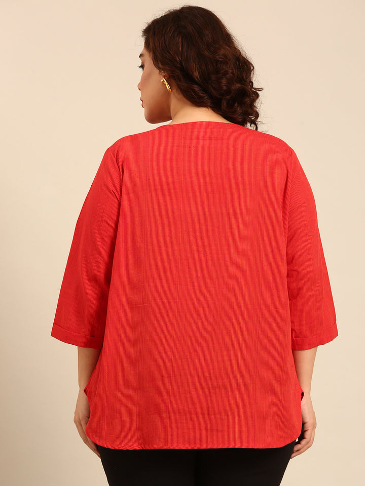 Stripe Cotton Front Pleat Top