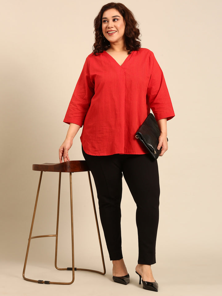 Stripe Cotton Front Pleat Top