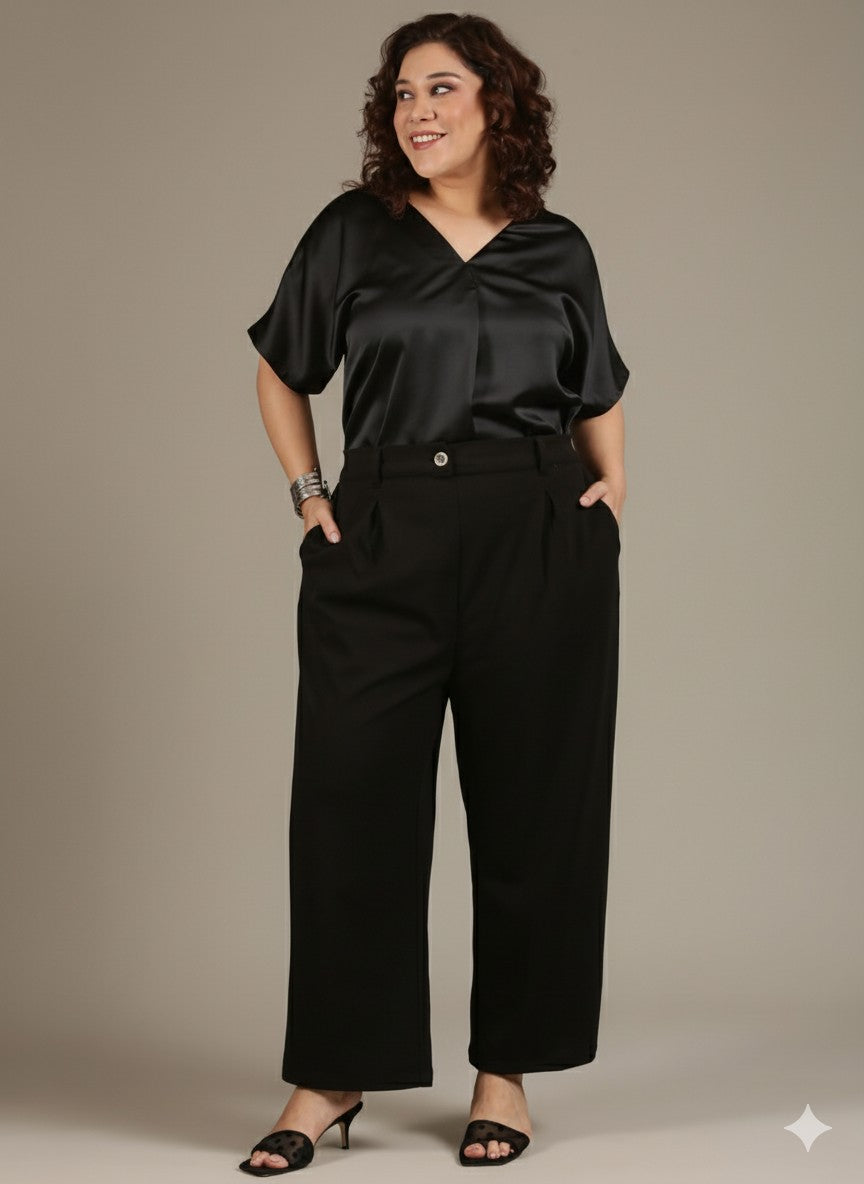 Classic Black Front-Pleat Top