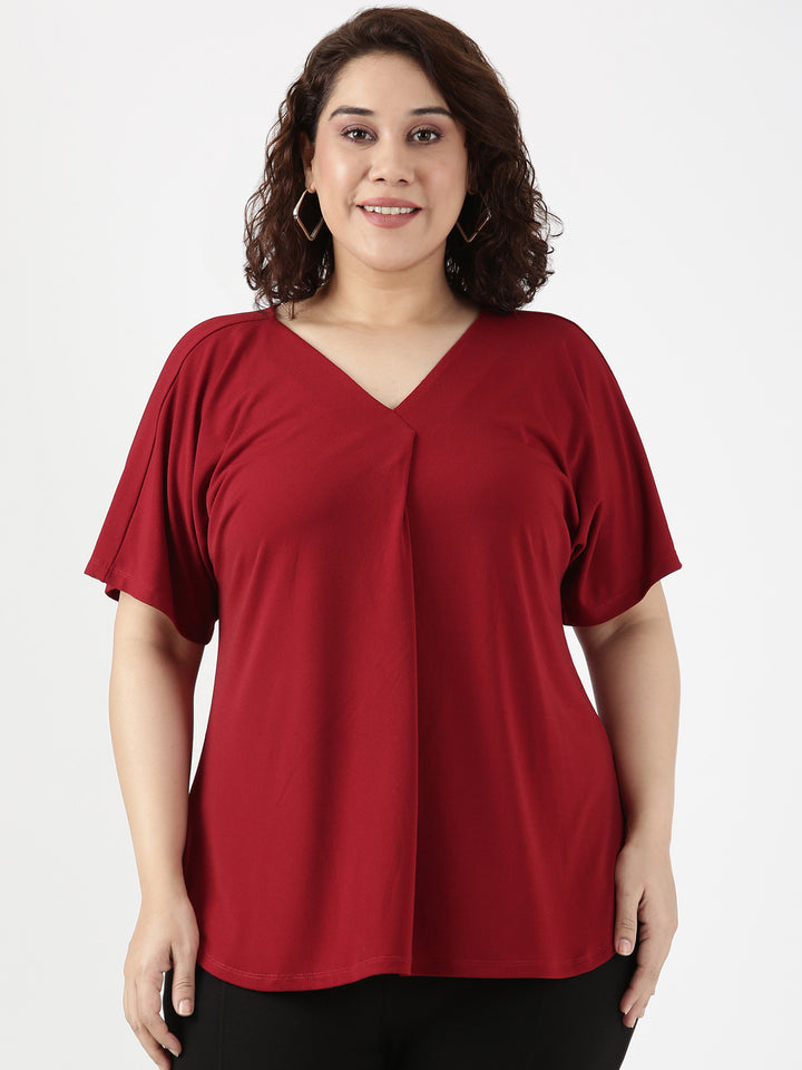 Maroon V-neck Top