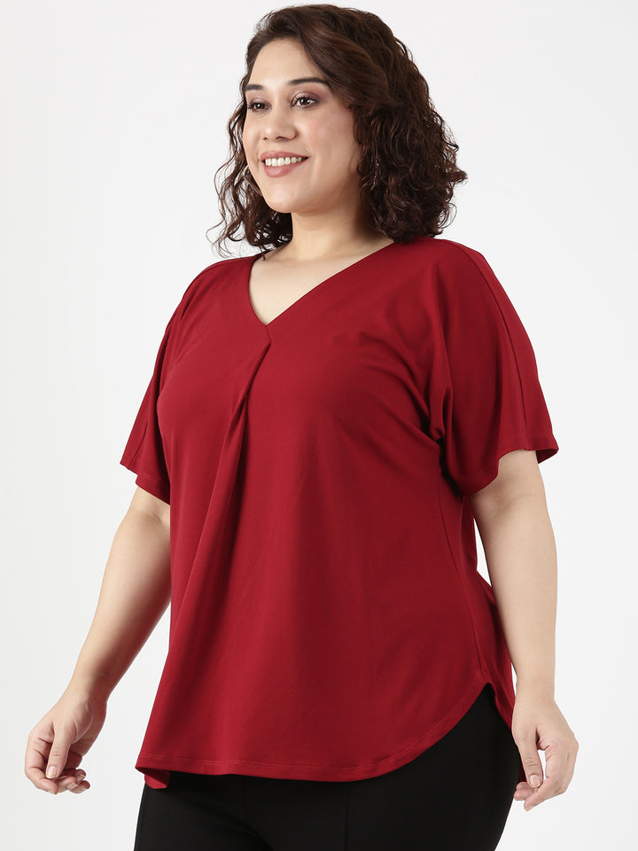 Maroon V-neck Top