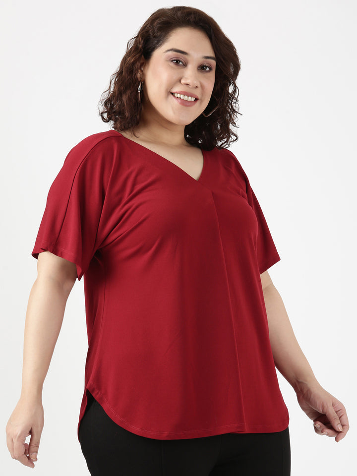 Maroon V-neck Top