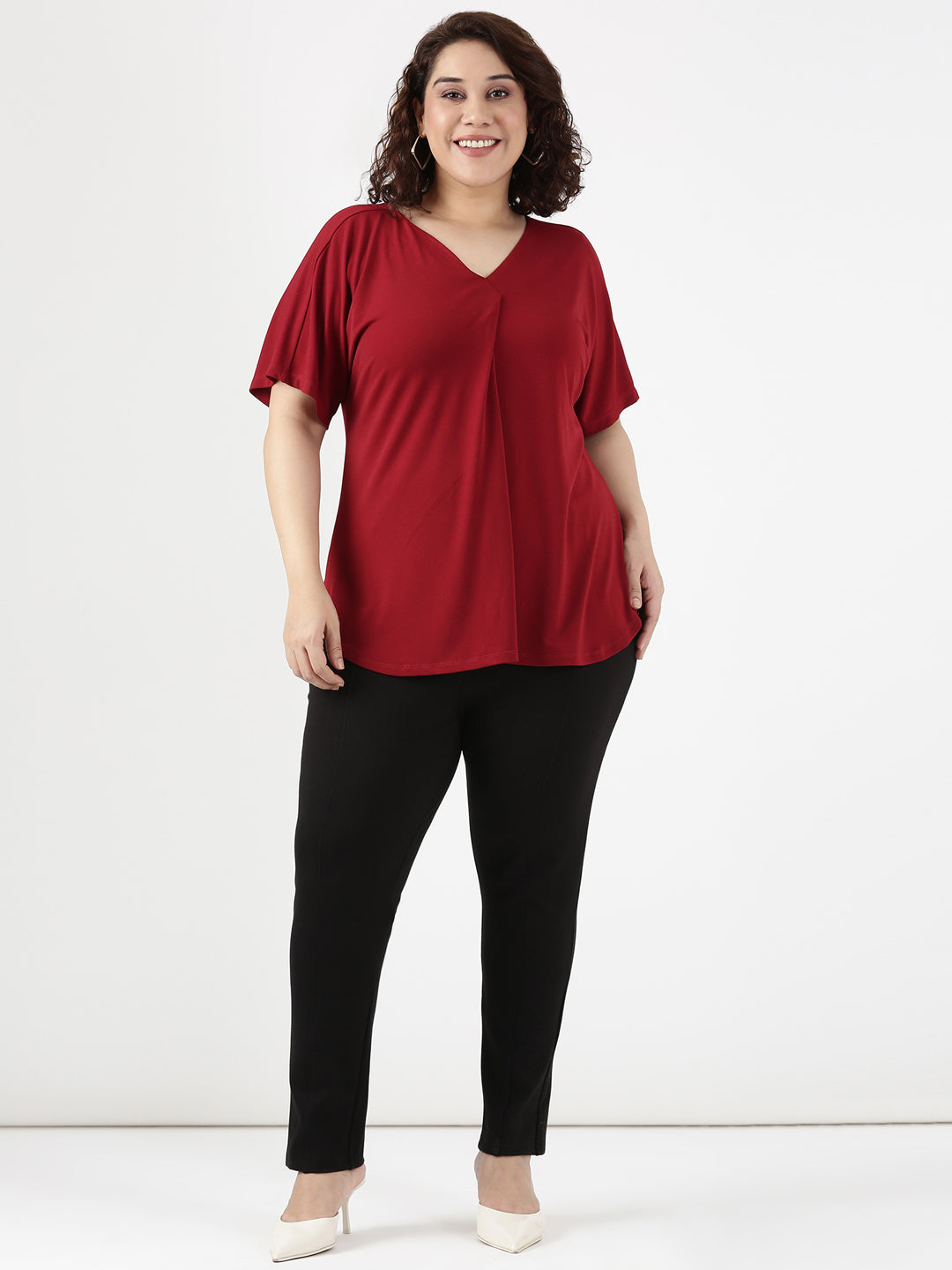 Maroon V-neck Top