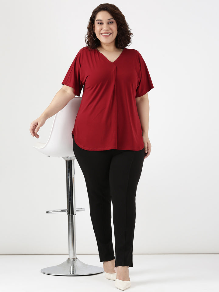 Maroon V-neck Top