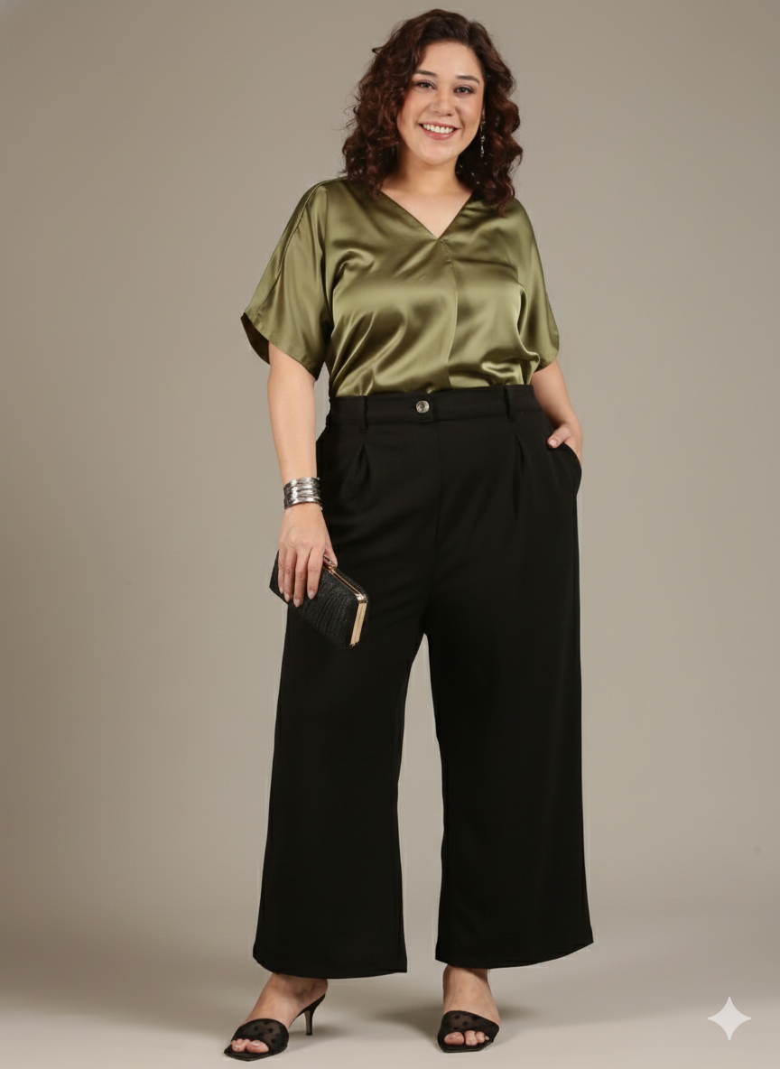 Classic Olive Front-Pleat Top