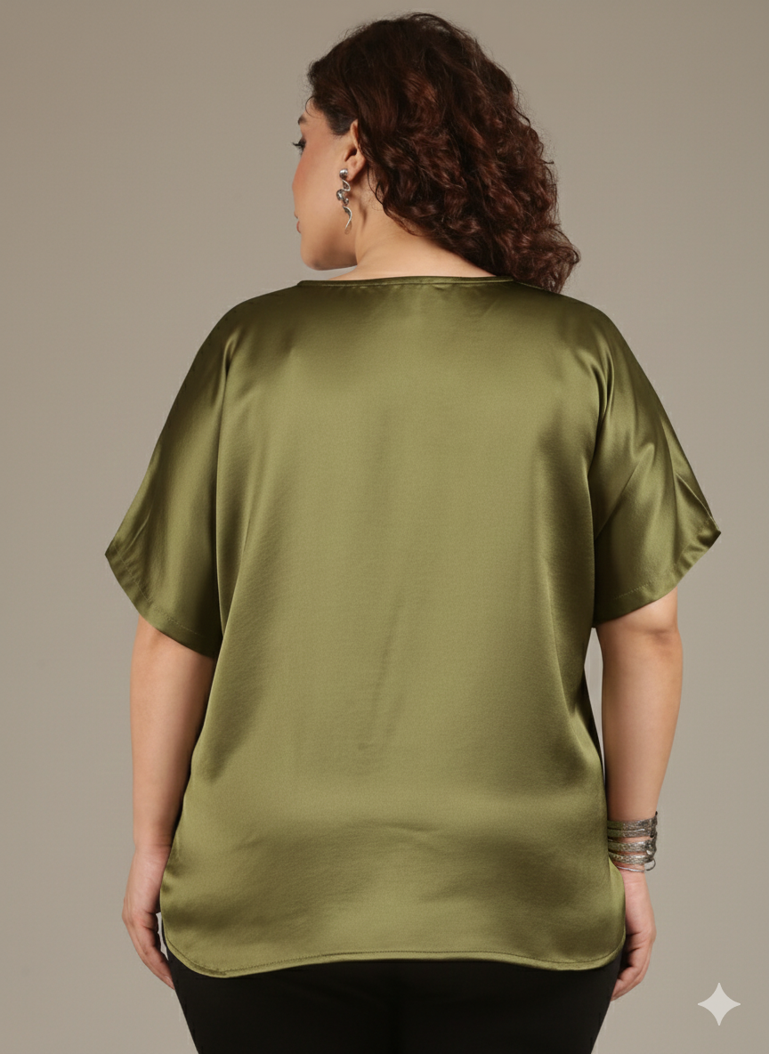 Classic Olive Front-Pleat Top