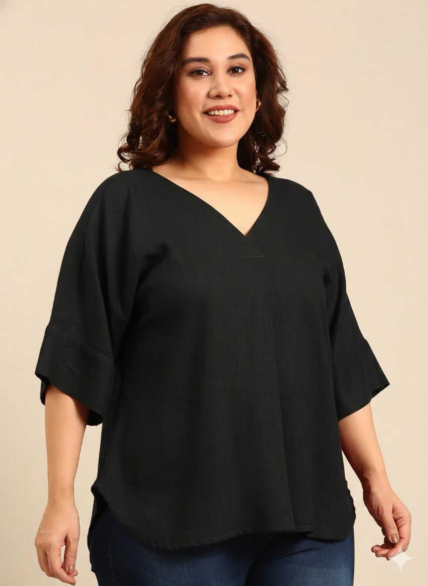 Black V-Neck Drop Shoulder Top