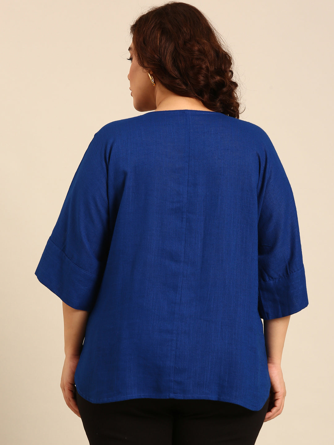 Cobalt Linen V-Neck Drop Shoulder Top
