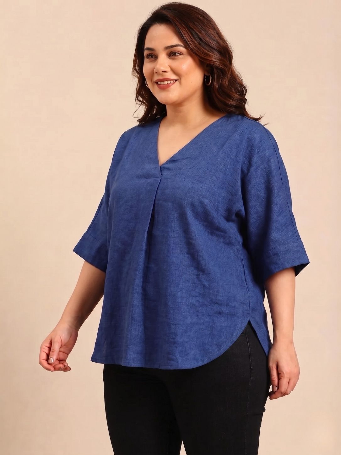 Cobalt V-Neck Drop Shoulder Top