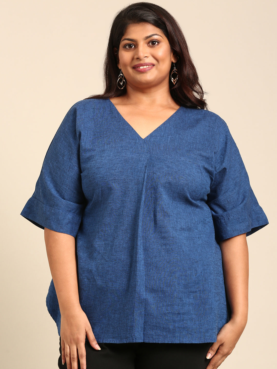 Cobalt V-Neck Drop Shoulder Top