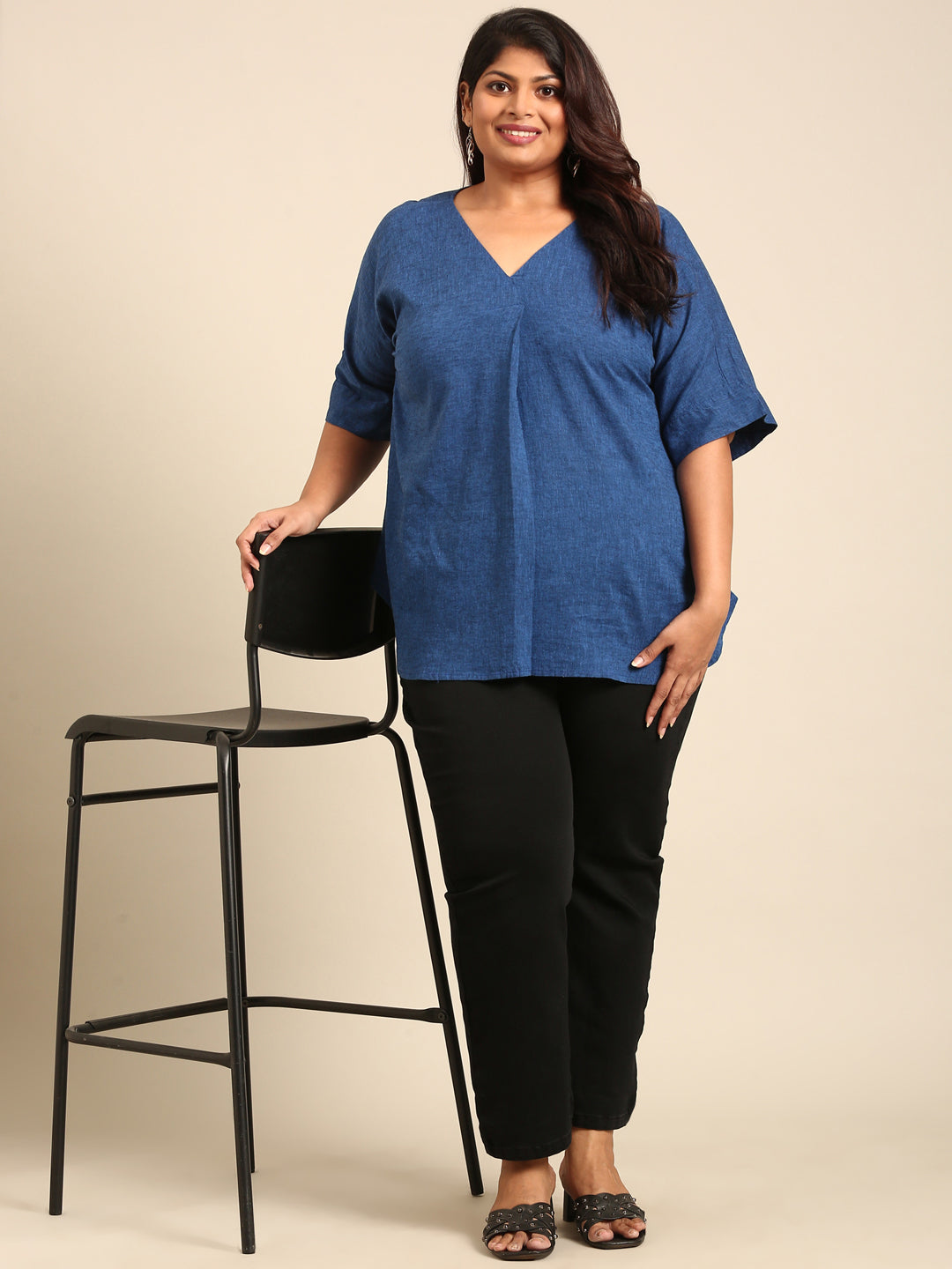 Cobalt V-Neck Drop Shoulder Top