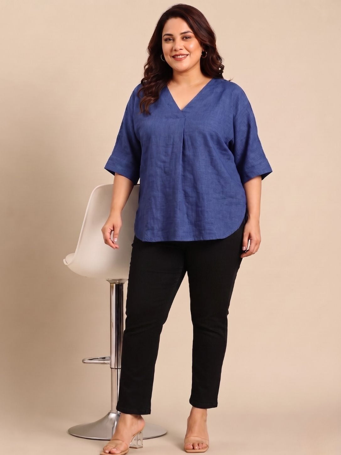 Cobalt V-Neck Drop Shoulder Top
