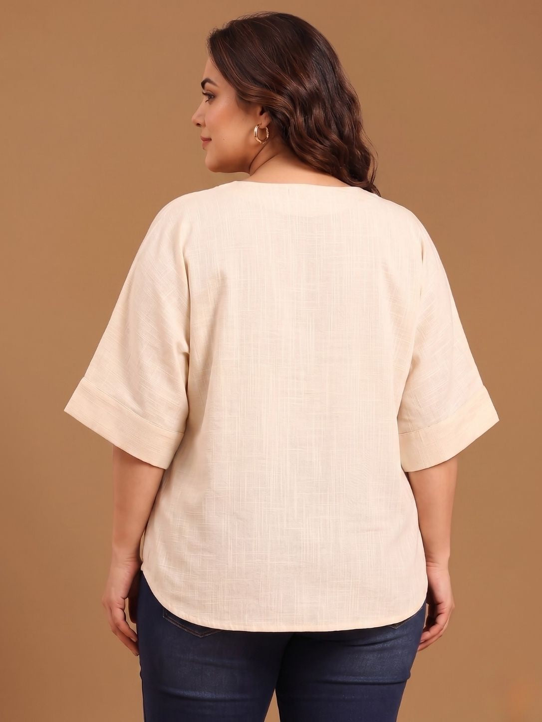 Off-White V-Neck Drop Shoulder Top