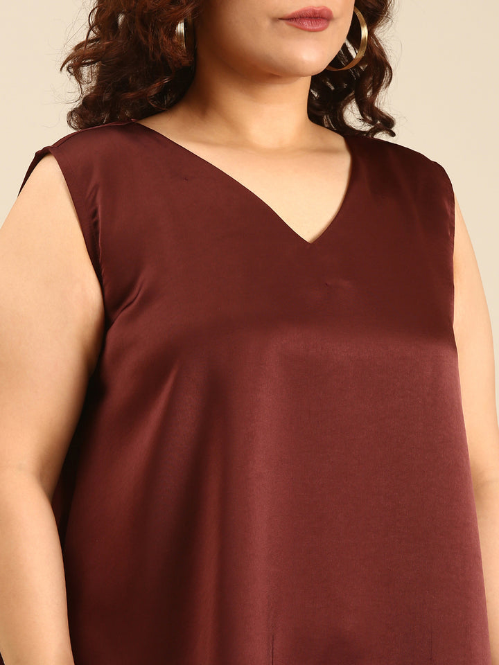 Brown Sleeveless Satin Top