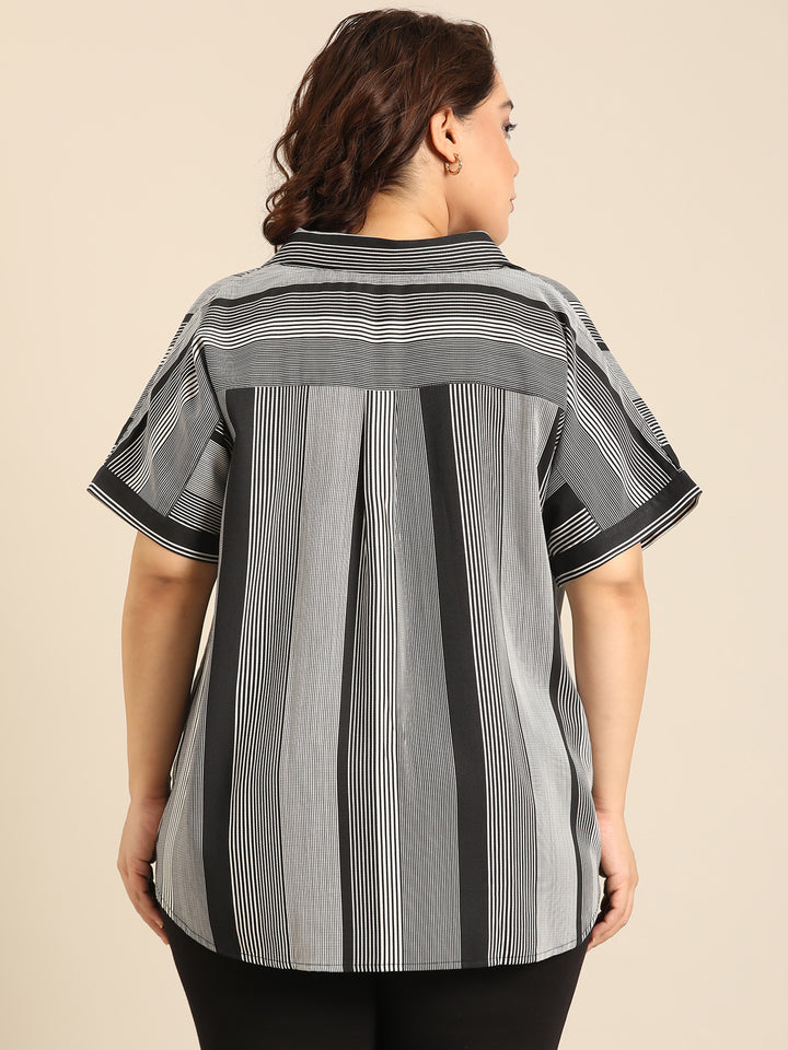 Multi-Stripe Collared Neck Top
