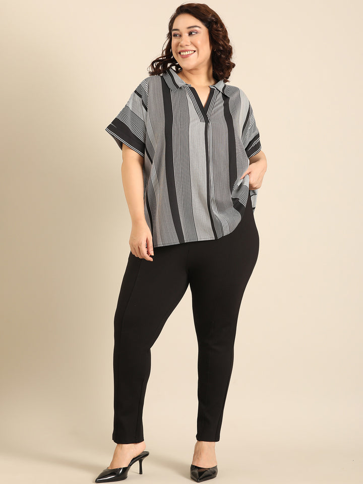 Multi-Stripe Collared Neck Top