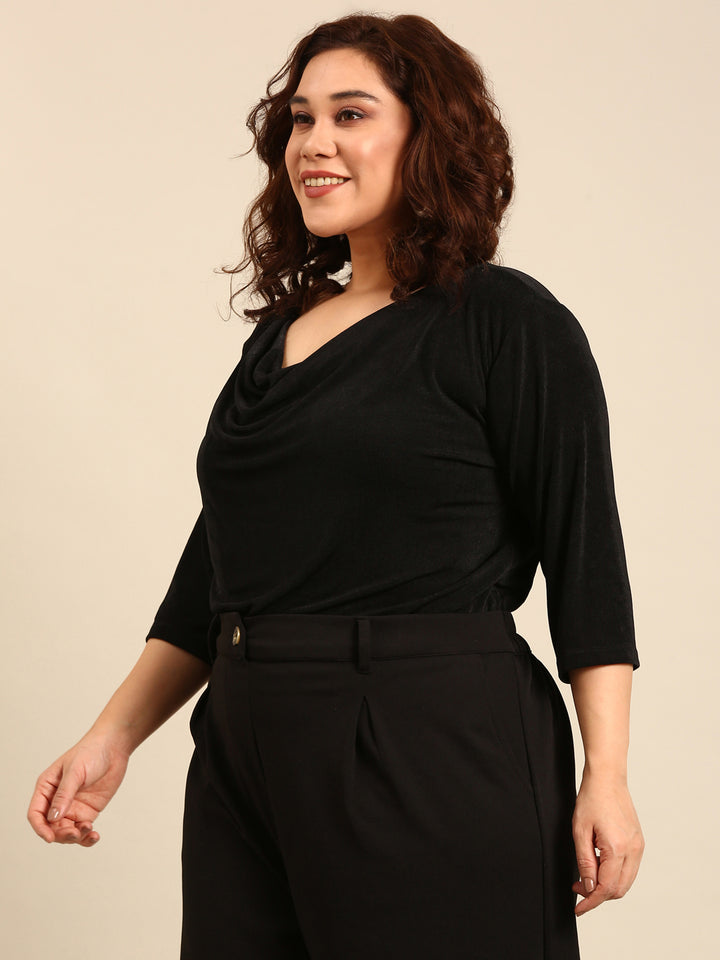 Black Viscose Cowl Neck Top
