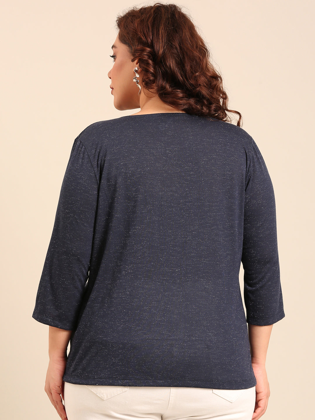 Navy Lurex Viscose Cowl Neck Top