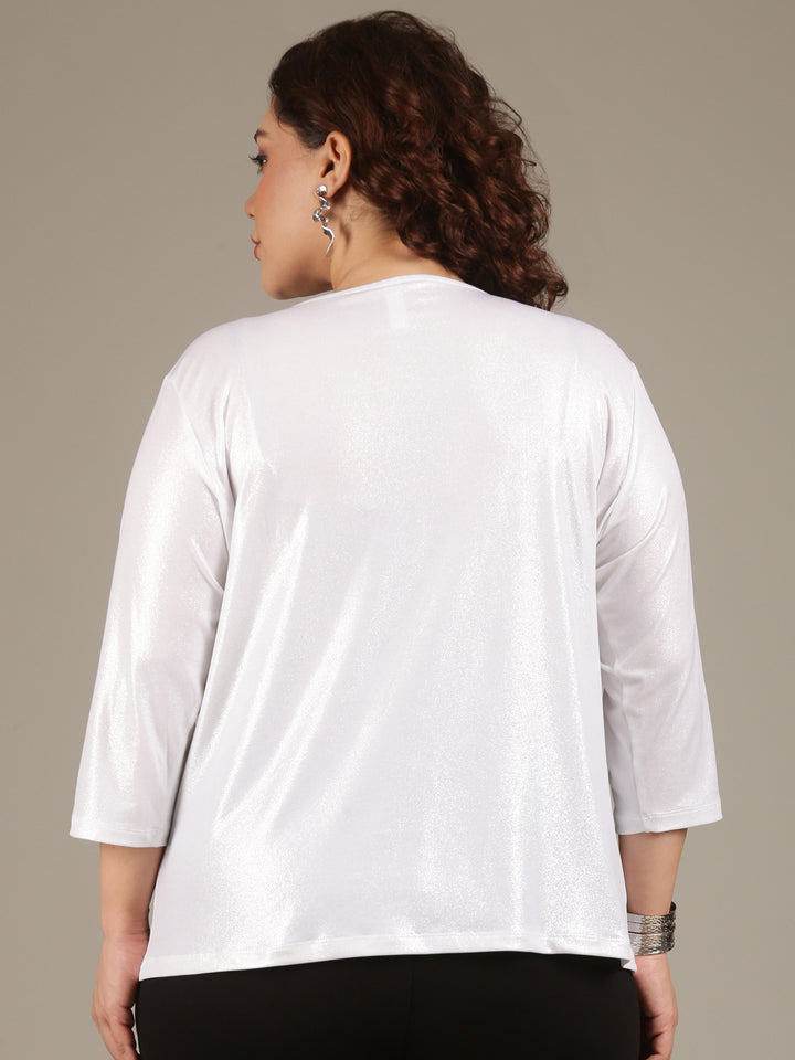 White Shimmer Cowl Neck Top