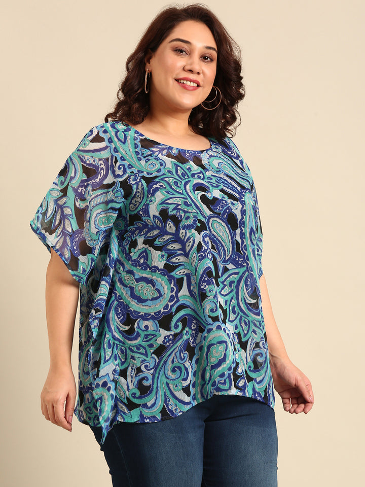 Blue Abstract Kaftan Top