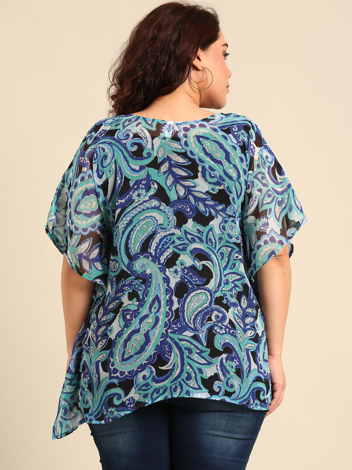 Blue Abstract Kaftan Top