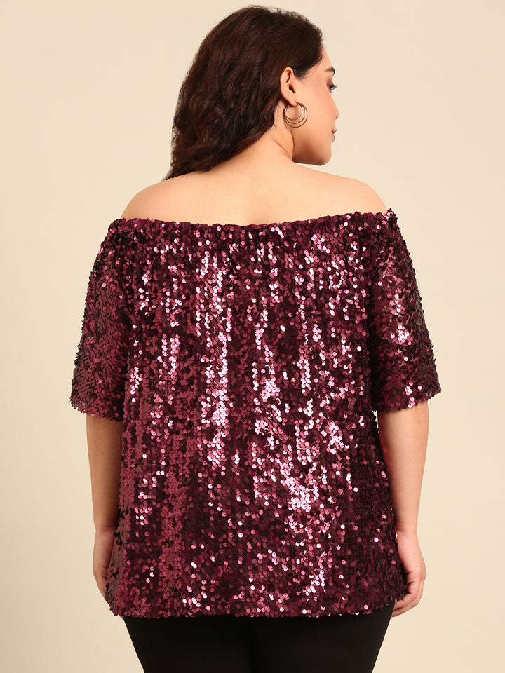 Maroon Sequin Off-shoulder Top