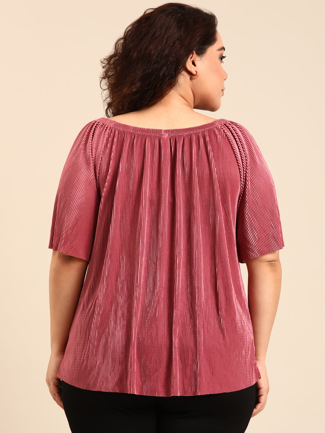 Pink Pleated Off-shoulder Top