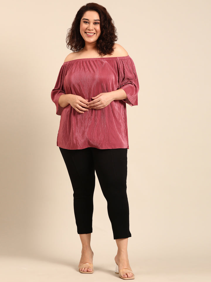 Pink Pleated Off-shoulder Top