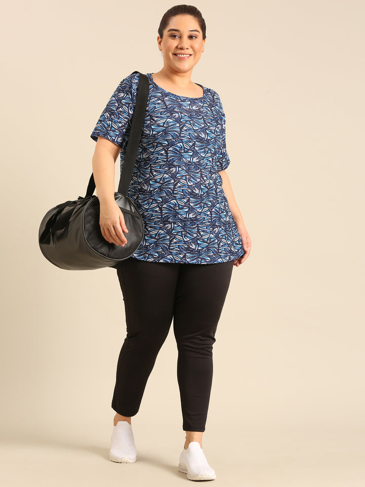 Plus Size Blue Abstract Longline Top