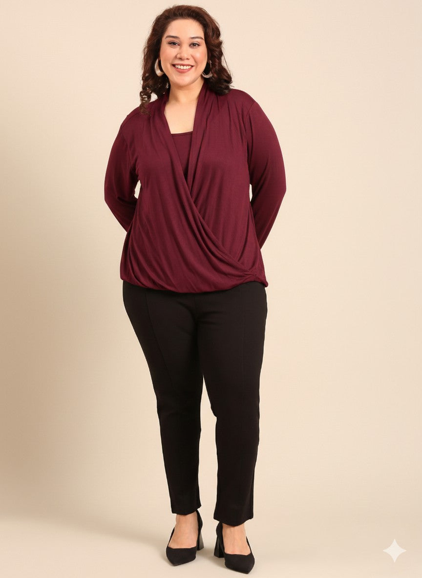 Burgundy Jersey Overlap Top