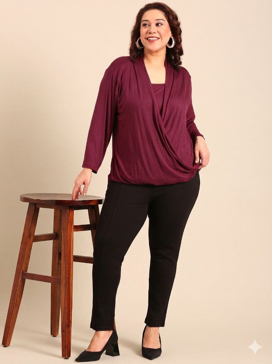 Burgundy Jersey Overlap Top