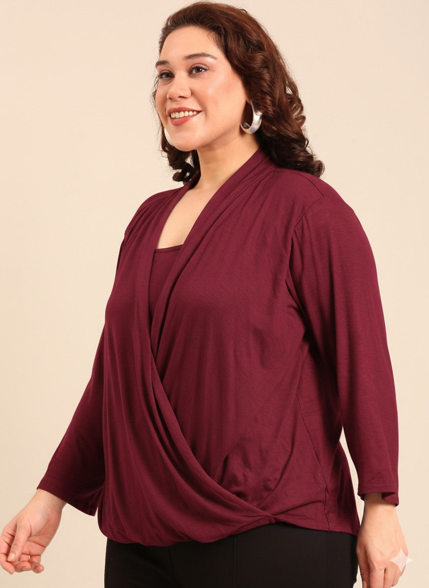 Burgundy Jersey Overlap Top