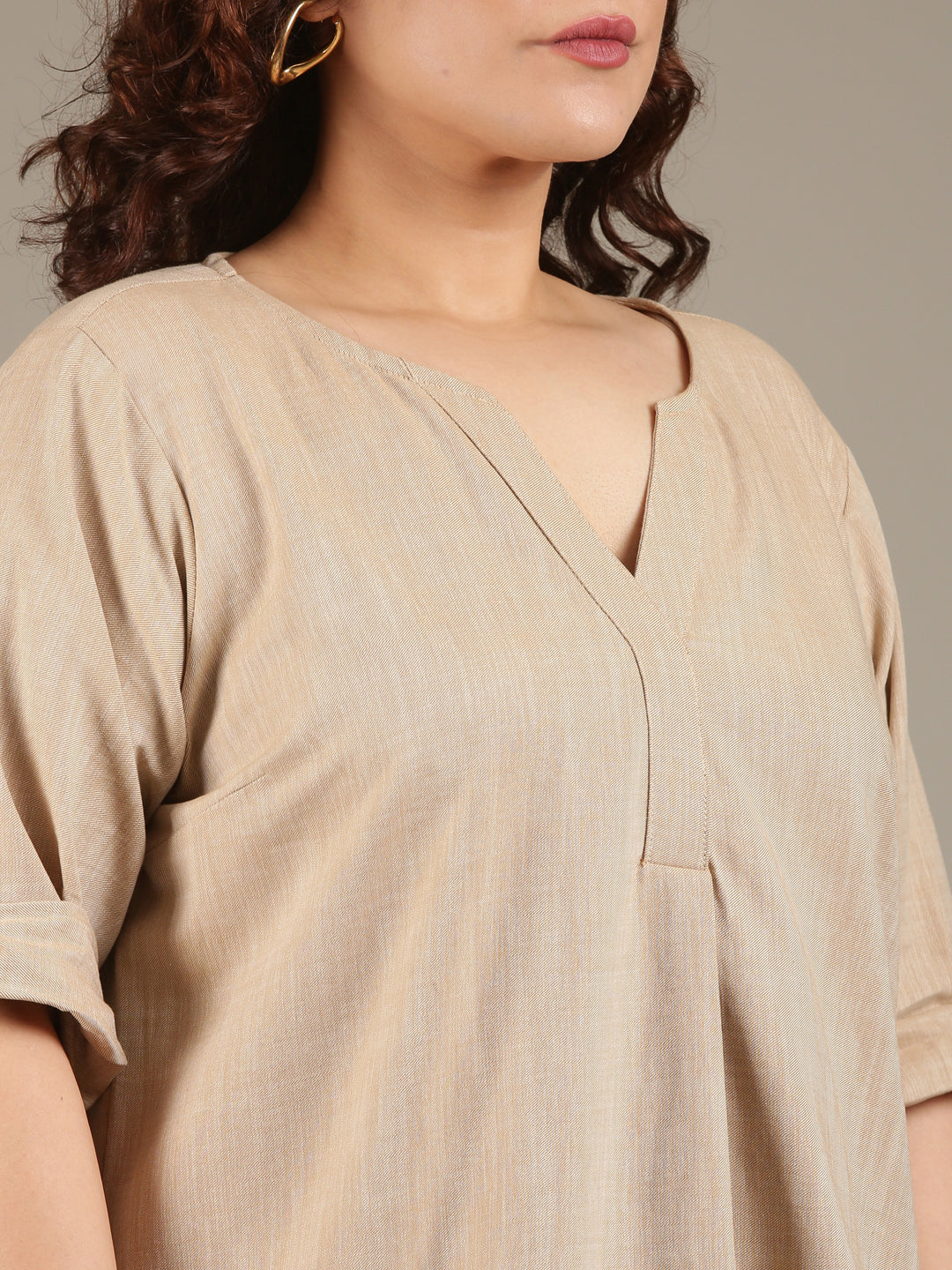 Beige V-Neck Top