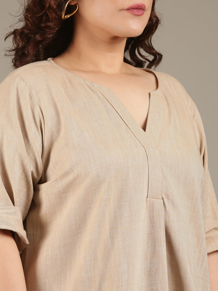 Beige V-Neck Top