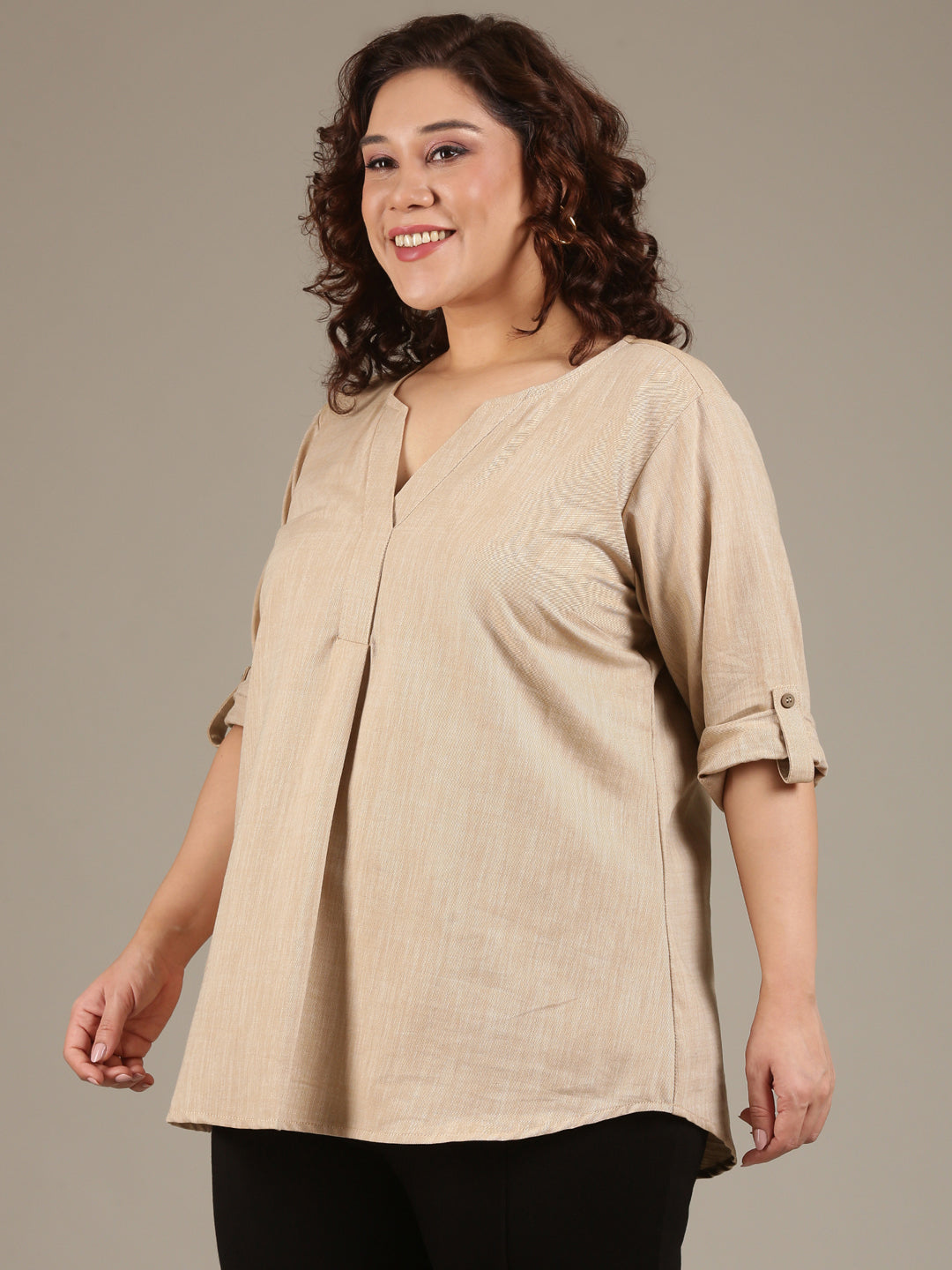 Beige V-Neck Top