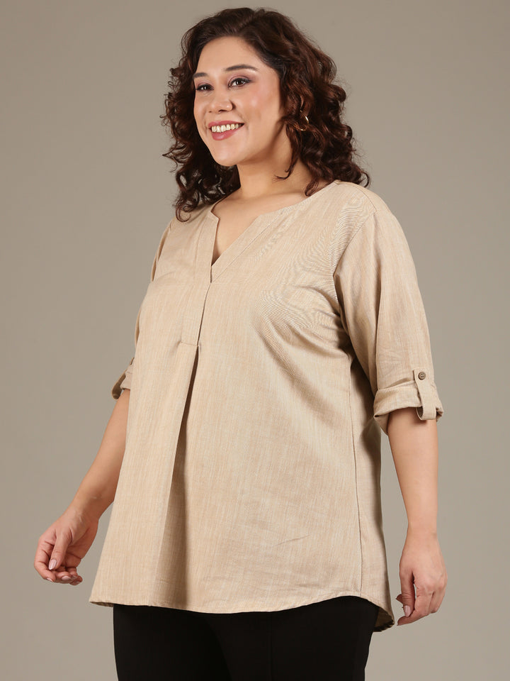 Beige V-Neck Top