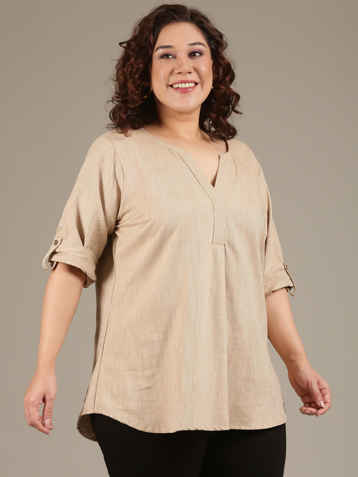 Beige V-Neck Top