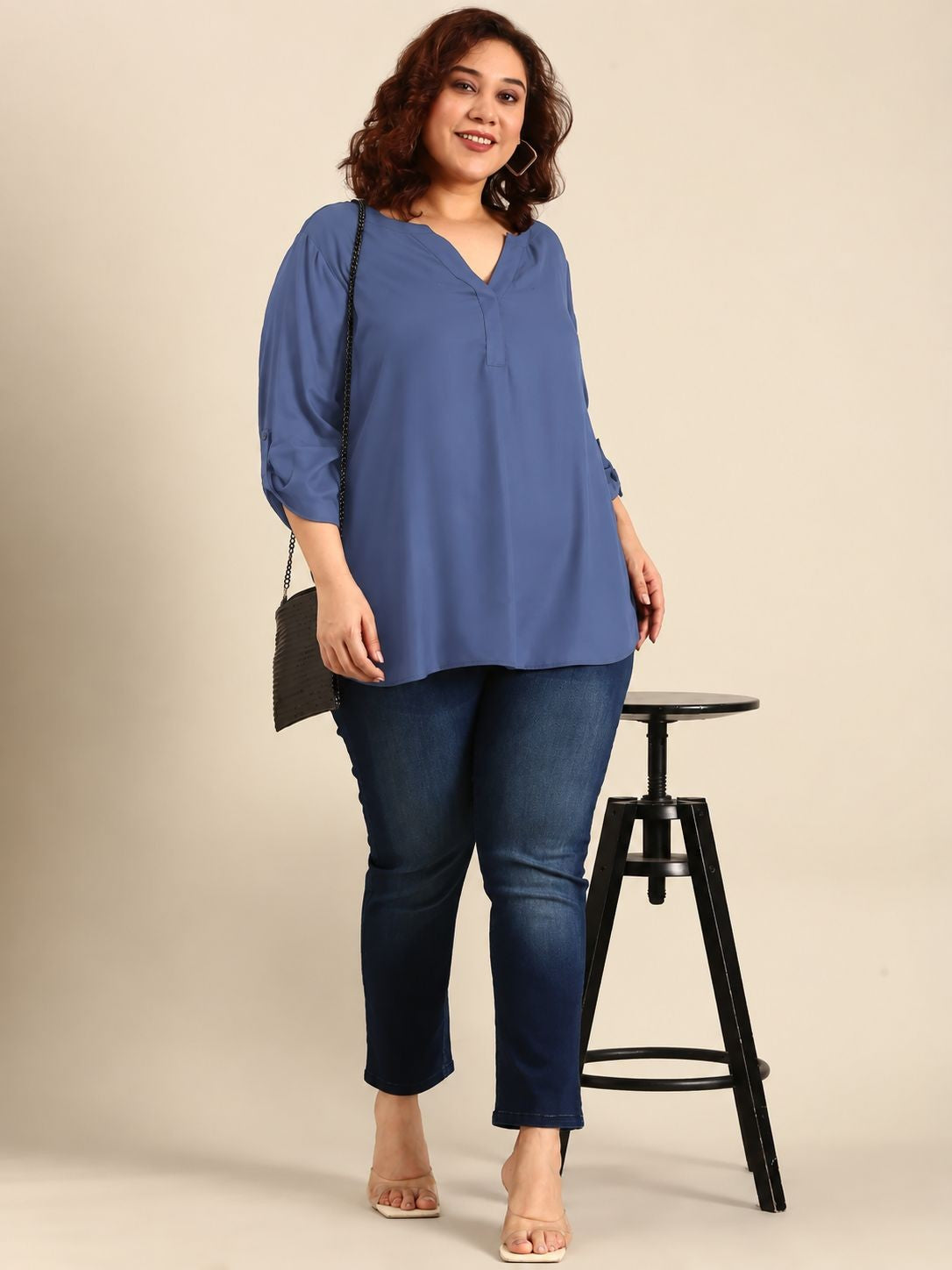 Elegant Slate Grey V-Neck Top