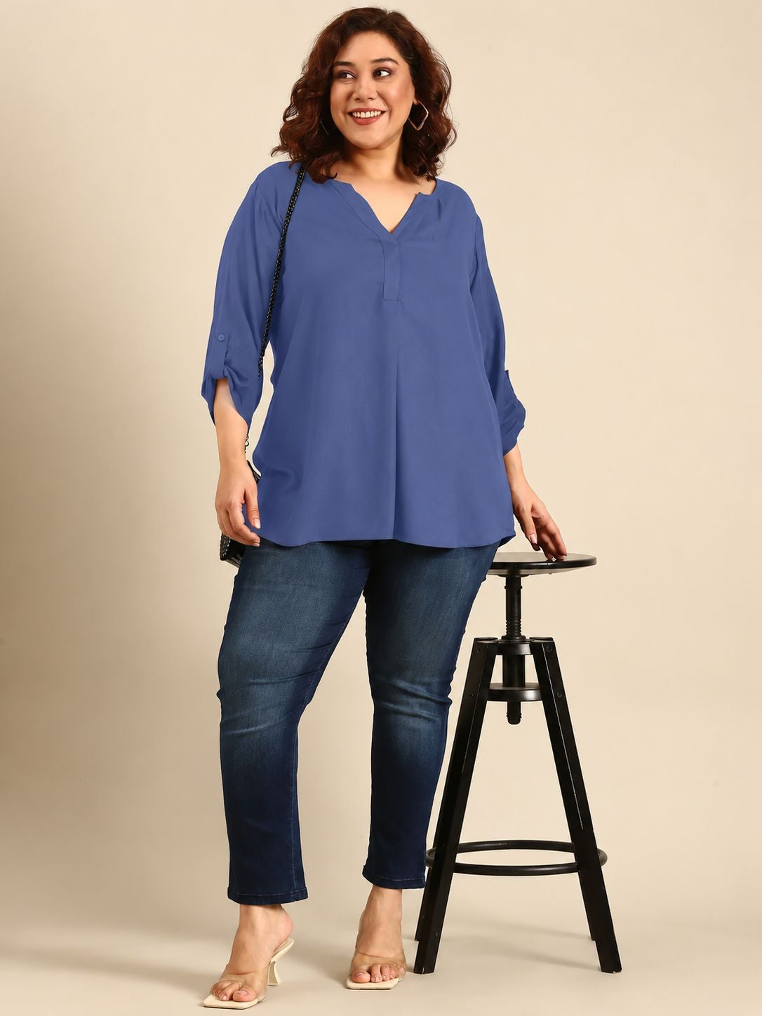 Elegant Slate Grey V-Neck Top