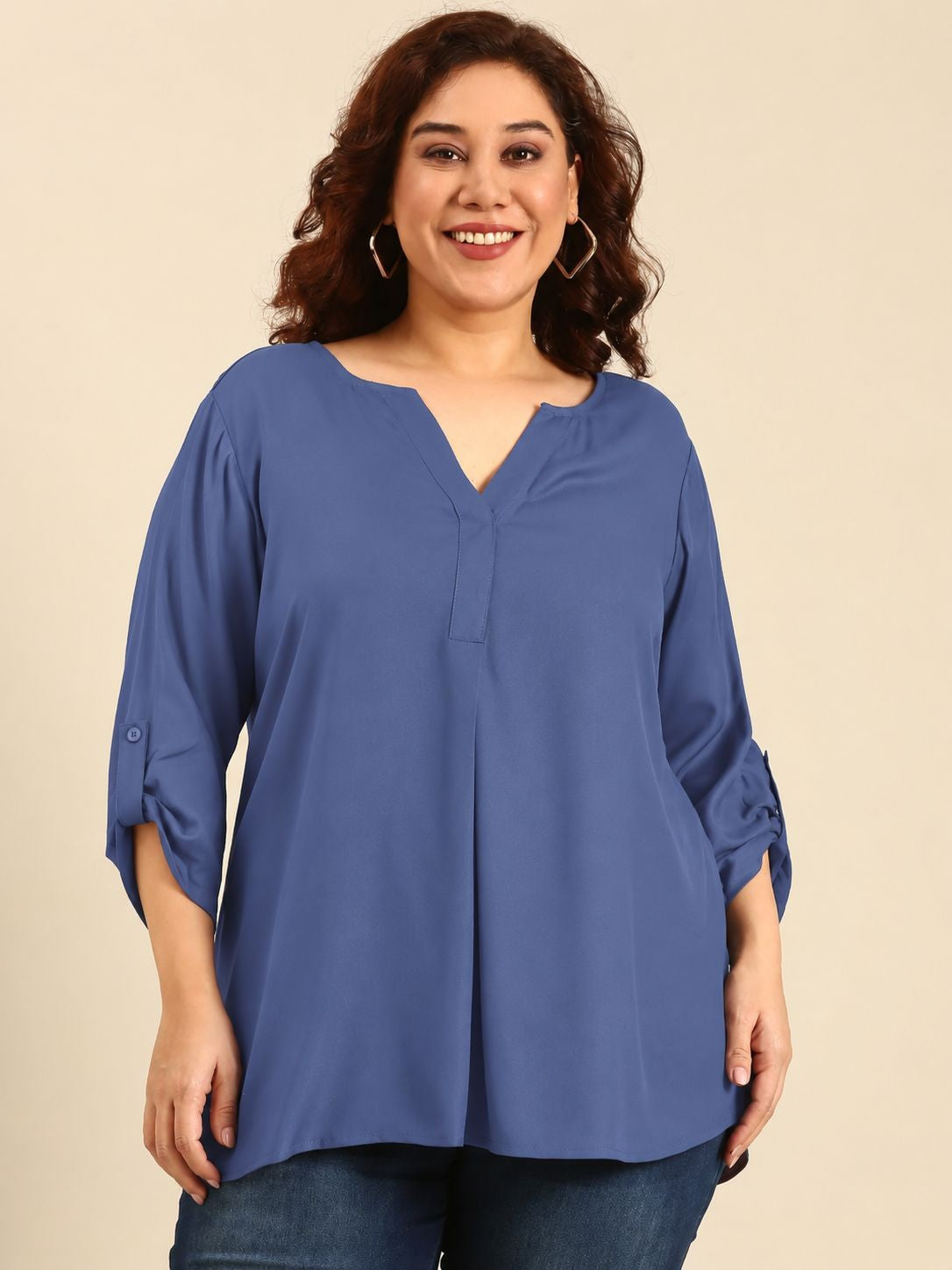 Elegant Slate Grey V-Neck Top
