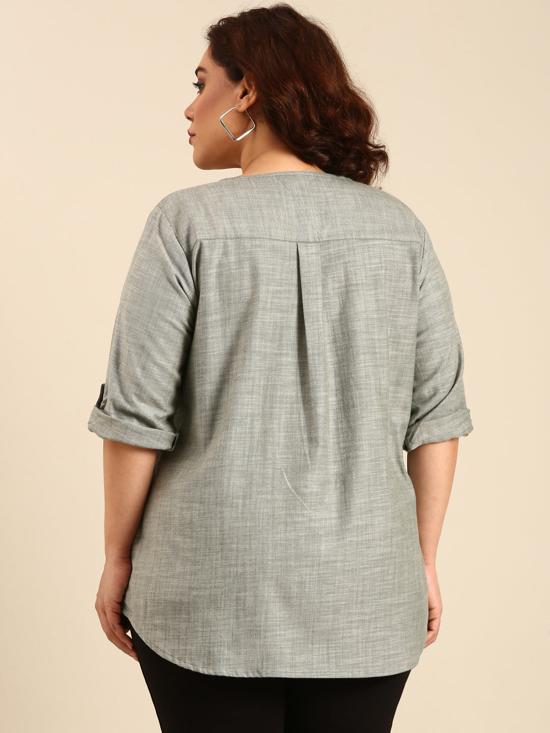 Green Slub Cotton V-Neck top