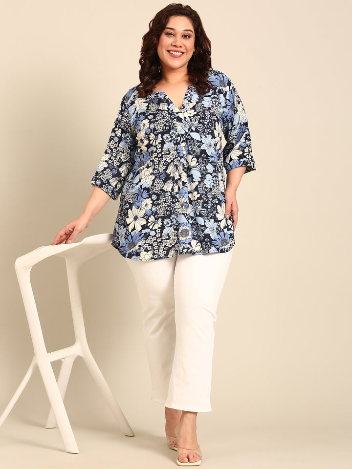 Navy Floral Print Top