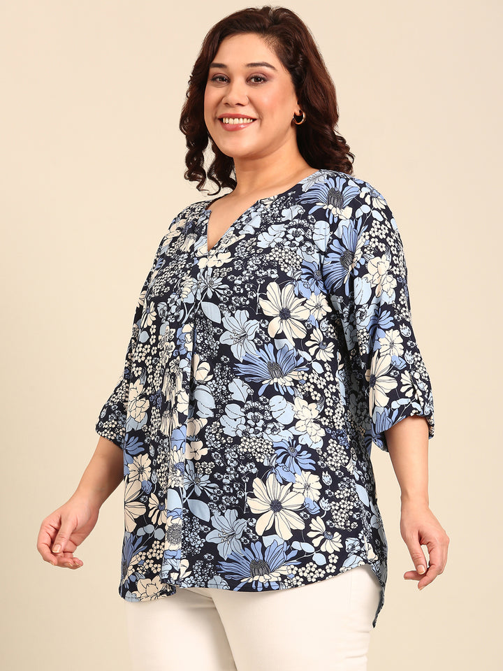 Printed Top with Front Pleat