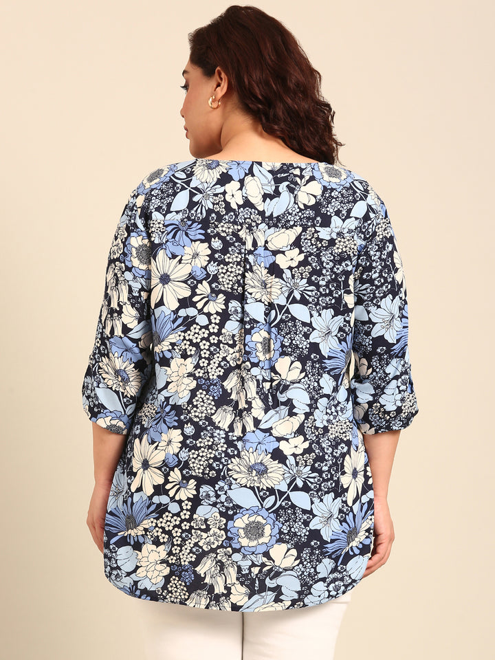 Navy Floral Print Top