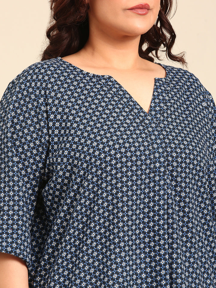 Navy Geometric Print Top