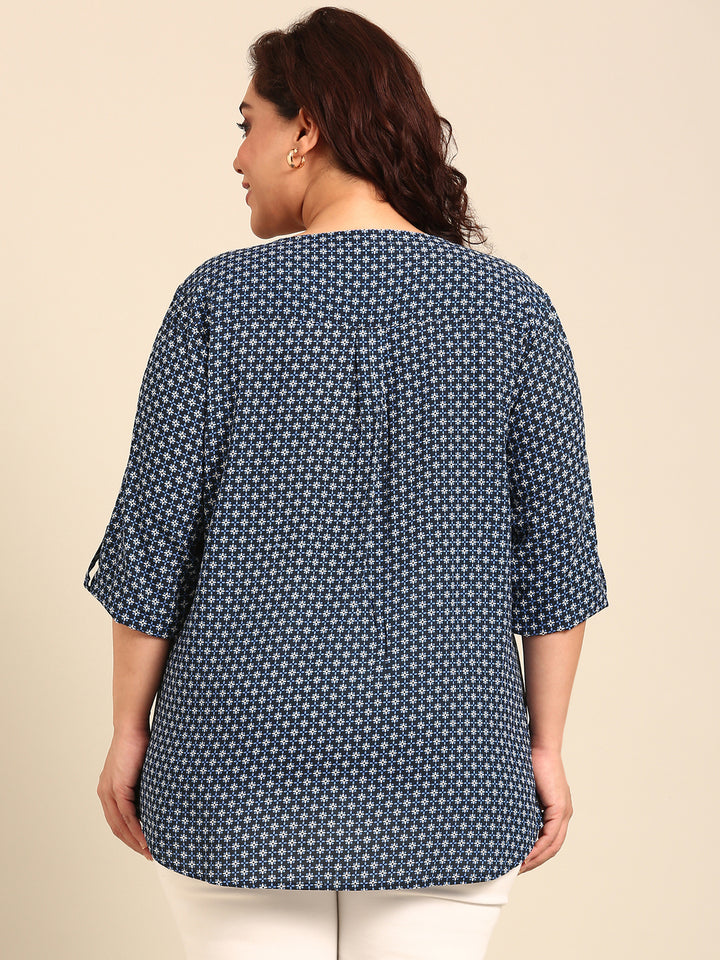 Printed Top with Front Pleat